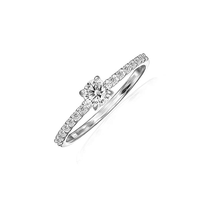 River Island Sterling Silver 4 mm Round-Cut Solitaire Cubic Zirconia Engagement Ring, Sizes 5-8 | Available in Silver, Rose and Yellow Gold