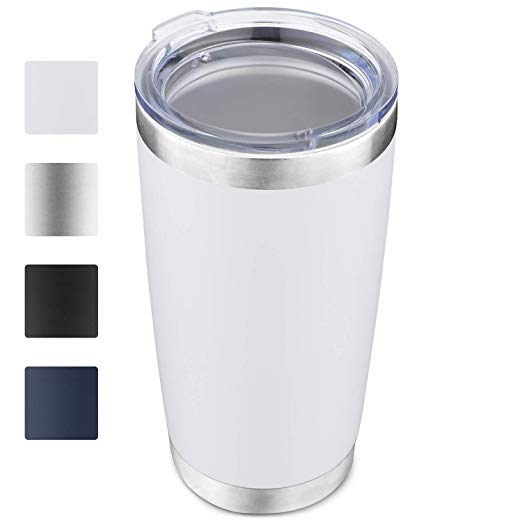 DOMICARE 20oz Stainless Steel Tumbler with Lid, Double Wall Vacuum Insulated Travel Mug, Durable Powder Coated Insulated Coffee Cup, 1 Pack, White