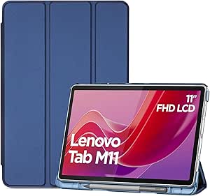 ProCase Smart Case for Lenovo Tab M11/Tab K11 LTE 11" 2024 TB330FU with Pen Holder, Slim Stand Tri-Fold Hard Shell Protective Tablet Cover Translucent Back Case Support Auto Wake/Sleep -Navy