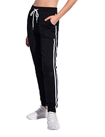 PULI Women's Drawstring Waist Cuffed Fitness Sports Gym Running Athletic Workout Leggings Jogger Sweatpants With Pockets