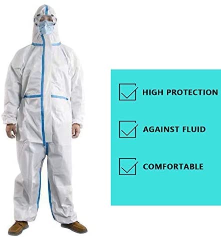 Disposable Medical Coveralls Protective Surgical Overalls One Piece Design with Attached Hood Elastic Cuff and Reinforced Seam 1 Pack (Large)