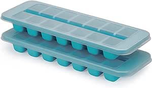 Joseph Joseph Flow - Easy-fill Ice-cube Tray with Lid, Stackable, Large 14 cube capacity (2-pack), Blue