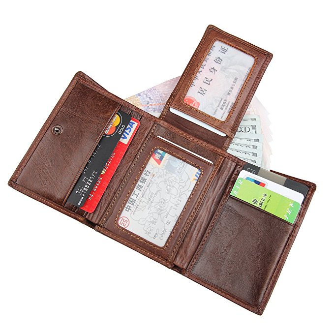 Artmi Mens Trifold Wallet RFID Leather Card Holder Compact Purse Extra Capacity