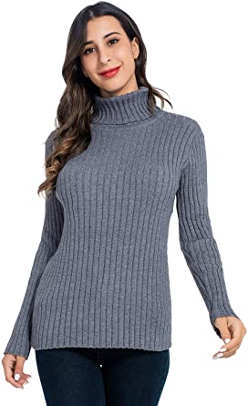 Womens Turtleneck Sweater Long Sleeve Casual Ribbed Knit Pullover Tops