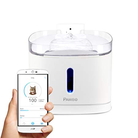 Pawbo Spring Smart Pet Ultra-Silent Water Fountain : Monitor and Record Dog And Cat Water Consumption, Insufficient Consumption Alert, Pet Tag Sensor Activated Video Recording, 3L Capacity