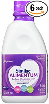 Similac Alimentum Hypoallergenic Formula with Iron, DHA/ARA, Ready to Feed, 1-Quart (Pack of 6)