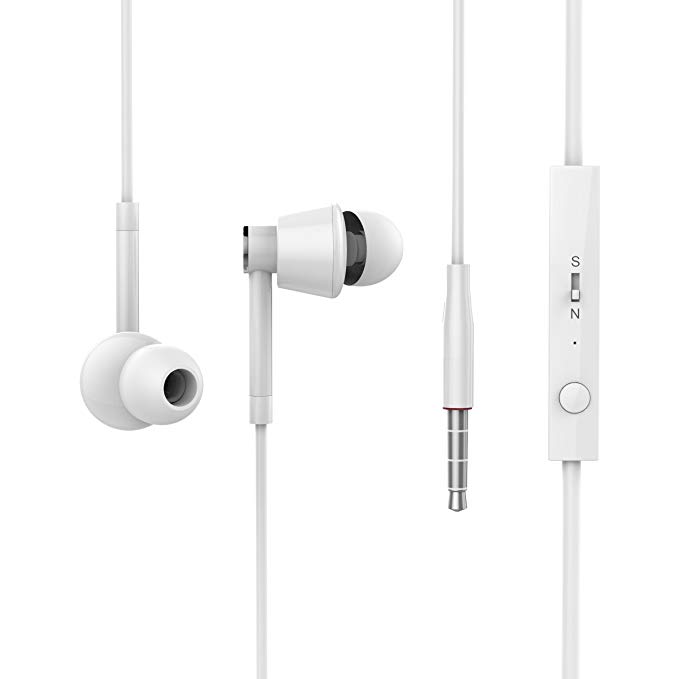 Wired Earbuds, USTEK in-Ear Stereo Earphones Wired Headphone Microphone & Durable Cable Volume Control Powerful Bass Running Gym Jogging Sport (White)
