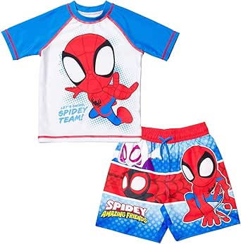 Marvel UPF 50  Pullover Rash Guard and Swim Trunks Outfit Set Toddler to Big Kid Sizes (2T - 18-20)