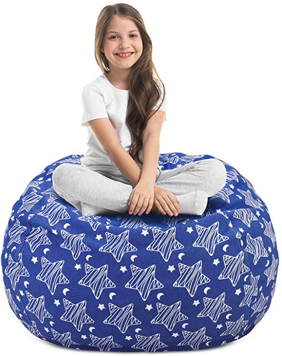 Magicfly Stuffed Animal Storage Bean Bag Chair, 150L Sphere Plush Toys Organizer Kids Bean Bag with Extra Large Zipper Opening, (Cover Only), Blue