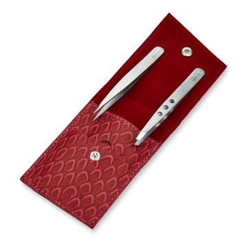 Tweezers - Professional Quality Stainless Steel Finest Available Guaranteed For Life Set Of 2 With Elegant Pink Faux Leather Pouch For The Lady On The Go Includes Very Sharp Tweezers For Splinter Or Ingrown Hair Removal And Perfect Slant Tip Tweezers For Eyebrow Shaping And Fine Hairs Makes A Great Stocking Stuffer By Bodyline Basics