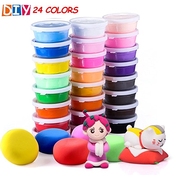 QMAY 24 Colors Air Dry Clay, Ultra Light Modeling Clay, Magic Clay Artist Studio Toy, No-Toxic Modeling Clay & Dough, Creative Art DIY Crafts, Gift for Kids (Air Dry Clay)