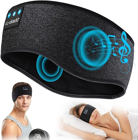 LC-dolida Sleep Headphones Bluetooth Headband Music Band Wireless Cozy Headband Headphones with Thin HD Stereo Speakers Perfect for Side Sleepers, Sport, Yoga, Travel (Classic Black)