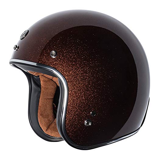 TORC Unisex-Adult Open-face Style (T50 Route 66) 3/4 Motorcycle Helmet with Solid Color (Rootbeer Mega Flake) (Root Beer Medium
