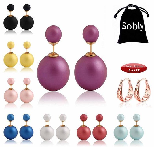 Sobly Jewelry 8 pairs Pinkycolor Double Sided Front Back Peek A Boo Ball Faux Pearl Womens Fashion Elegant Stud Earrings