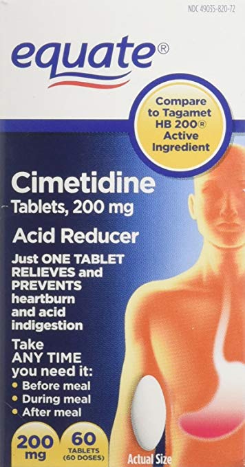 Equate - Heartburn Relief - Acid Reducer, Cimetidine 200 mg, 60 Tablets (Compare to Tagamet HB 200), Pack of 2