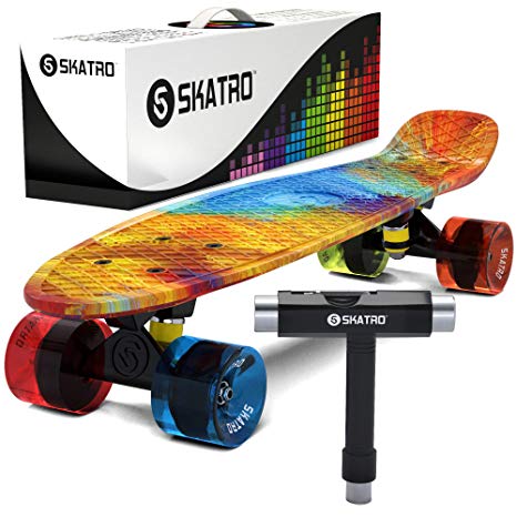 Skatro Mini Cruiser Skateboard. 22x6inch Retro Style Plastic Board Comes Complete