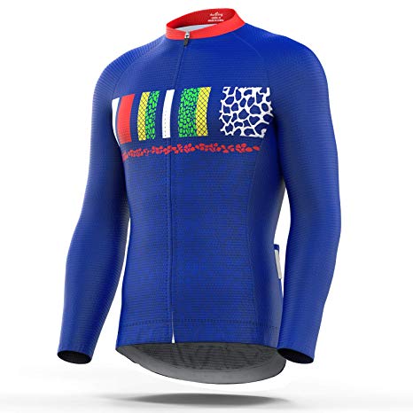 4ucycling Men's Full Zip Moisture Wicking Long Sleeve Cycling Jersey, Breathable Running Tops - Bike Biking Shirt