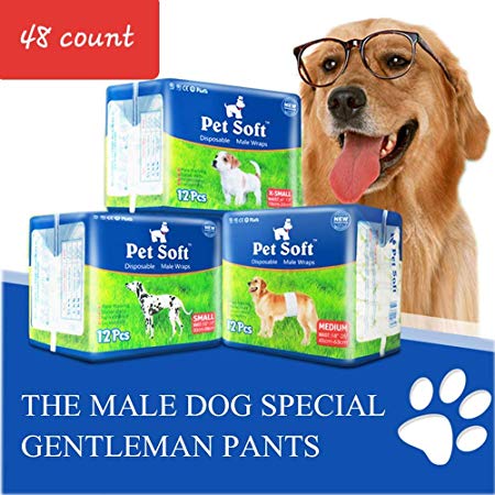 Pet Soft Disposable Male Wrap Dog Diapers Simple and Convenient, 24 Count