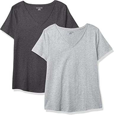 Amazon Essentials Women's 2-Pack Classic-Fit 100% Cotton Short-Sleeve V-Neck T-Shirt