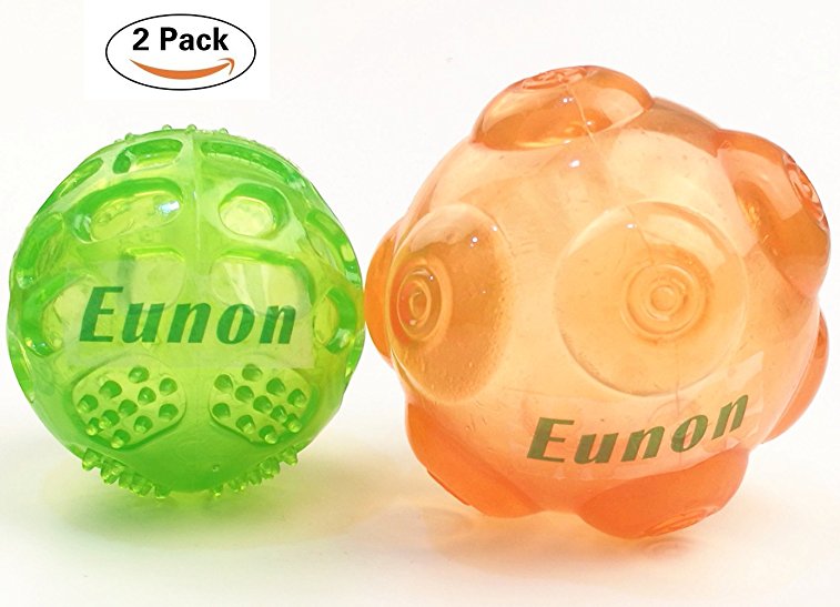 Dog Ball, Eunon 3.5 Inch Durable Rubber Dog Toy Indestructible Balls Training Playing Pet Balls - Pack of Two