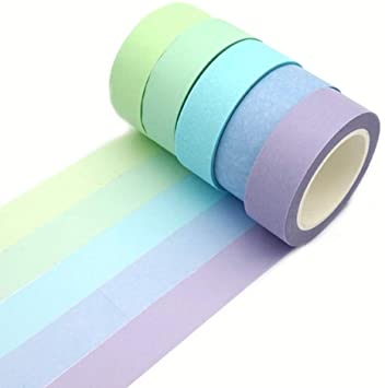 ERCENTURY Washi Masking Tape Set, Assorted 5 Rolls, Decorative Writable Tape, for Fun DIY Art Supplies, Scrapbooking Crafts Wrapping (Blue-Toned)