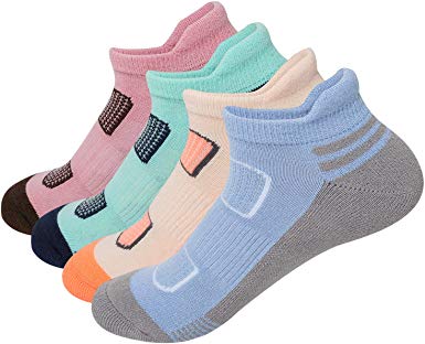 AIRSTROLL Coolmax Athletic Running Ankle Socks Womens Colorful Low Cut Socks 4 Pack
