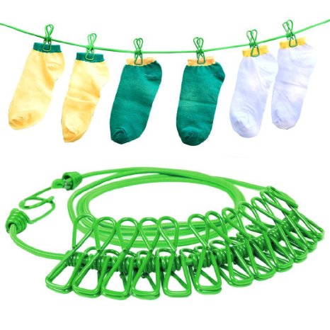 Daixers Portable Travel Outdoor Windproof Clothesline with 12 Clips (Green)
