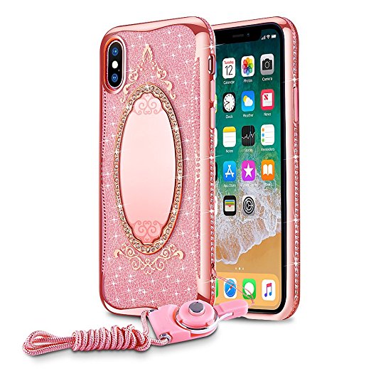 iPhone X Case, VIUME Bling Glitter Diamond with Mirror Case for iPhone X / 10 Girls Women TPU Cover- 5.8 " (Rose Gold)