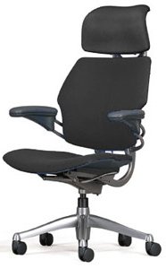 Freedom Chair by Humanscale - Headrest, Adv. Arms, Black Leather on Titanium