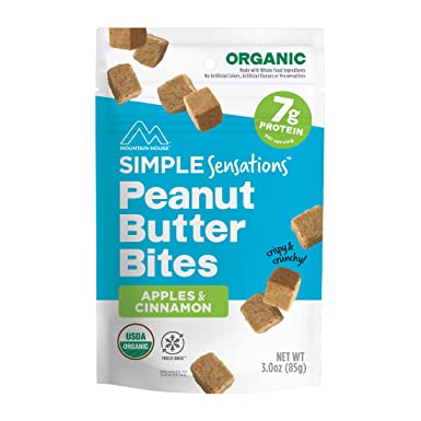 Mountain House Simple Sensations Peanut Butter Bites - Apples & Cinnamon | 3-Serving Pouch | Certified Organic | Gluten-Free | Vegetarian | Freeze-Dried Snack | 7g Plant-Based Protein Per Serving