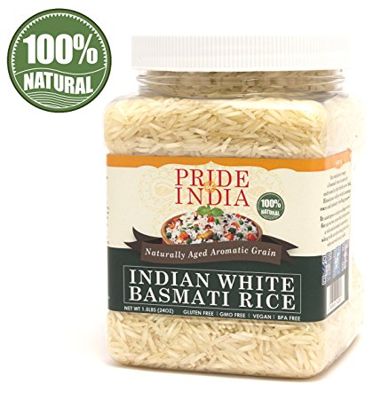 Pride Of India - Extra Long Indian Basmati Rice - Naturally Aged Aromatic Grain, 1.5 Pound Jar