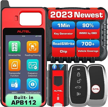 Autel MaxiIM KM100 Key FOB Programming Tool, 2023 Newest Immobilizer Programmer, Guided OBD IMMO Keys for 90% Cars, Transponder Read/Write/Clone/Simulation, 60S Key Creation, 2PCS Autel Smart IKEYs