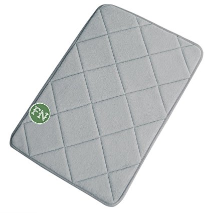 FindNew Microfiber Memory Foam Kids Bath Bathroom Mat with Anti-Skid Bottom Non-Slip Quickly Drying Net Grid Block (16" X 24', Grey)