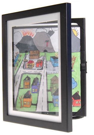 Child Artwork Frame - Display Cabinet Frames And Stores Your Child's Masterpieces - 8.5" x 11" (Black)