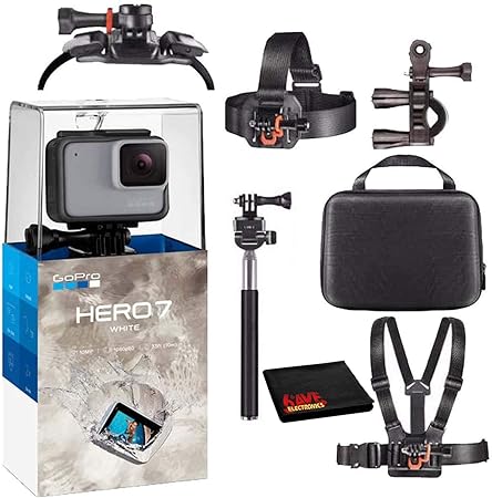 GoPro HERO7 Hero 7 Waterproof Digital Action Camera with Action Kit Accessories Body Bundle (White)