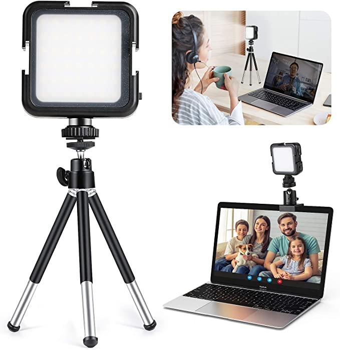 Video Conference Lighting Kit with Mini Tripod & Clamp MACTREM for Remote Working/Zoom Meeting/Self Broadcasting/Live Streaming/Photography (Rechargeable)