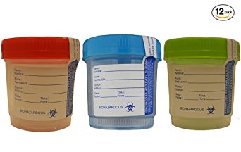 SNL Quality Sterile Specimen Cups, Screw-on Cap with Tamper Evident Seal, 3oz., Blue Cover - Pack of 12