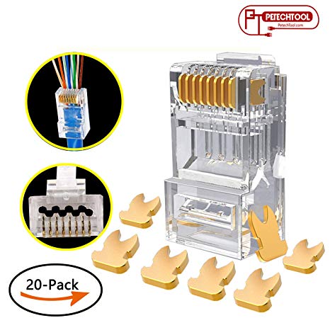 RJ45 Cat6a Cat6 Large Connector Gold Plated 8P8C Pass Through End for 23AWG（20Packs）
