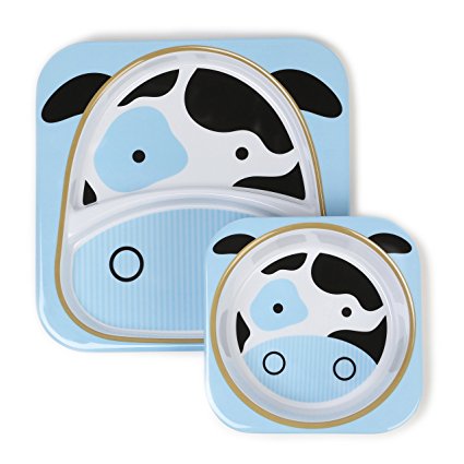 Skip Hop Baby Zoo Little Kid and Toddler Feeding Melamine Divided Plate and Bowl Mealtime Set, Multi Cheddar Cow