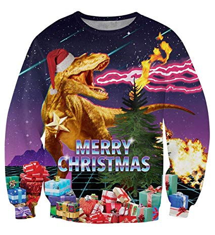 uideazone Unsiex Funny Ugly Christmas Sweater 3D Printed Crew Neck Pullover Sweatshirts for Xmas Party