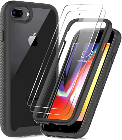 LeYi iPhone 8 Plus Case, iPhone 7 Plus Case, iPhone 6 Plus Case with Tempered Glass Screen Protector [2 Pack], Full-Body Shockproof Hybrid Bumper Phone Cover Case for iPhone 6s Plus,Black/Clear