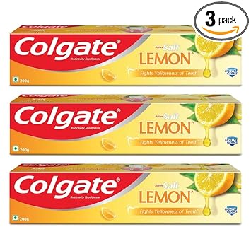 ​Colgate Active Salt Lemon Toothpaste, Pack of 600g​ (200g X 3) Germ-Fighting Colgate Toothpaste With Active Natural Salt & Lemon For Fighting Sticky Germs & Yellowness Giving Healthy White Teeth & Tight Gums