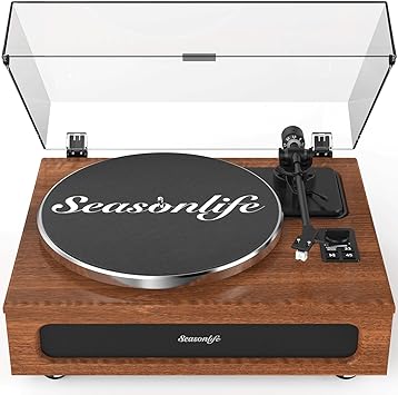 Record Player All-in-One High Fidelity Turntable for Vinyl Records with Built-in 4 Stereo Speakers Phono Preamp Bluetooth Playback Auto Stop Belt Drive with MM Cartridge ATN3600L Stylus Vintage Brown