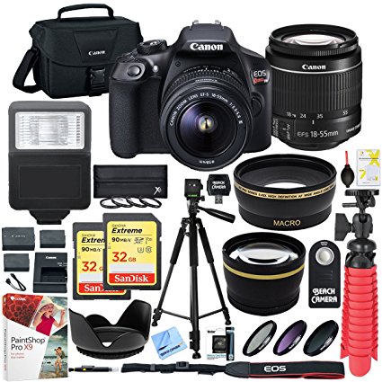 Canon T6 EOS Rebel DSLR Camera with EF-S 18-55mm f/3.5-5.6 IS II Lens and Two (2) 32GB SDHC Memory Cards Plus Triple Battery Tripod Cleaning Kit Accessory Bundle