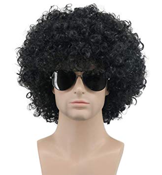 Karlery Mens Women Short Curly Black Green Colorful Rocker Wig California Halloween Cosplay Wig Anime Costume Party Wig (Black)