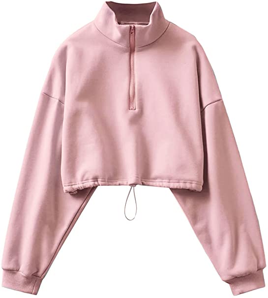 Haellun Women's Long Sleeve Half Zip Fleece Lined Crop Top Pullover Sweatshirt