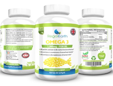 Omega 3 Fish Oil 1000mg Complex 180 Softgels For Men and Women - DHA EPA Fatty Acids Formula To Support Joints Heart and Brain - Immune System Bones Improve Memory Regulate Cholesterol Triglyceride Levels - Money Back Guarantee - Made In The UK