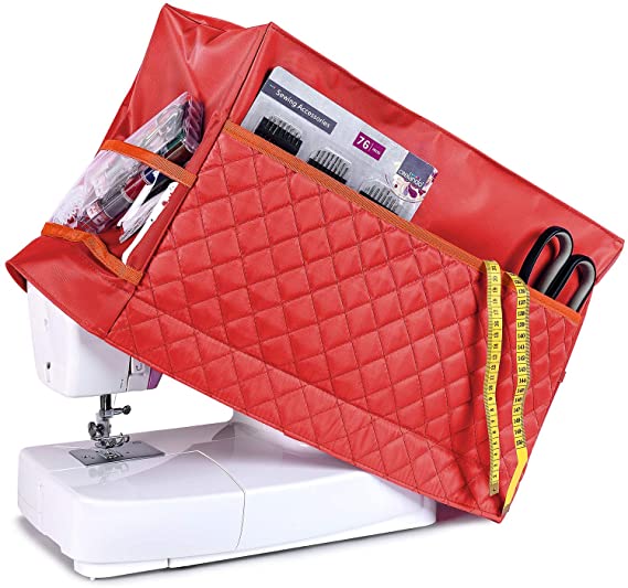 Addicted DEPO Sewing Machine Cover with 3 Convenient Pockets - Protective Quilted Dust Cover Pro - Universal for Most Standard Singer & Brother Machines - | Rodi's (Red)