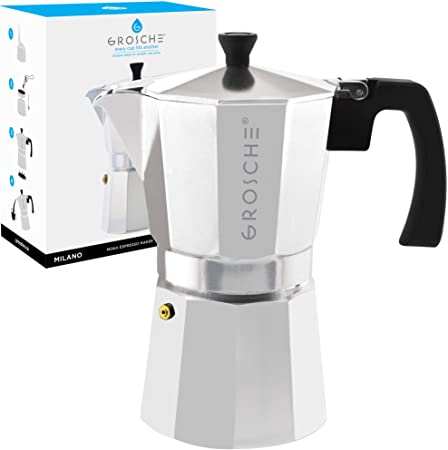 GROSCHE Milano Stovetop Espresso Maker Moka Pot 9 espresso cup, 15.2 oz, Silver Cuban Coffee Maker Stove top coffee maker Moka Italian espresso greca coffee maker brewer percolator