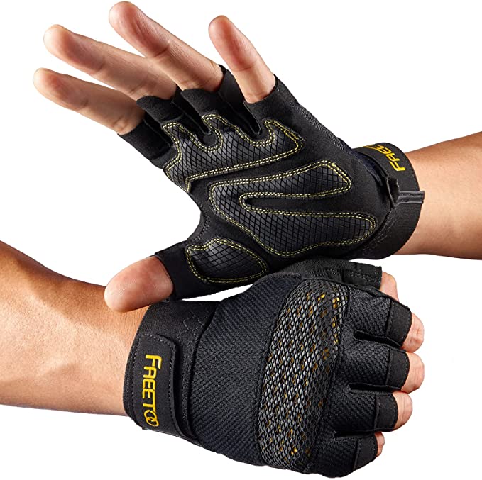 FREETOO Workout Gloves for Men 2021 Latest, [Full Palm Protection] [Ultra Ventilated] Weight Lifting Gloves with Cushion Pads and Silicone Grip Gym Gloves Durable Training Gloves for Exercise Fitness